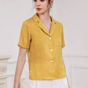 NEW Gorgeous Rich Satin Gold Button Down Blouse